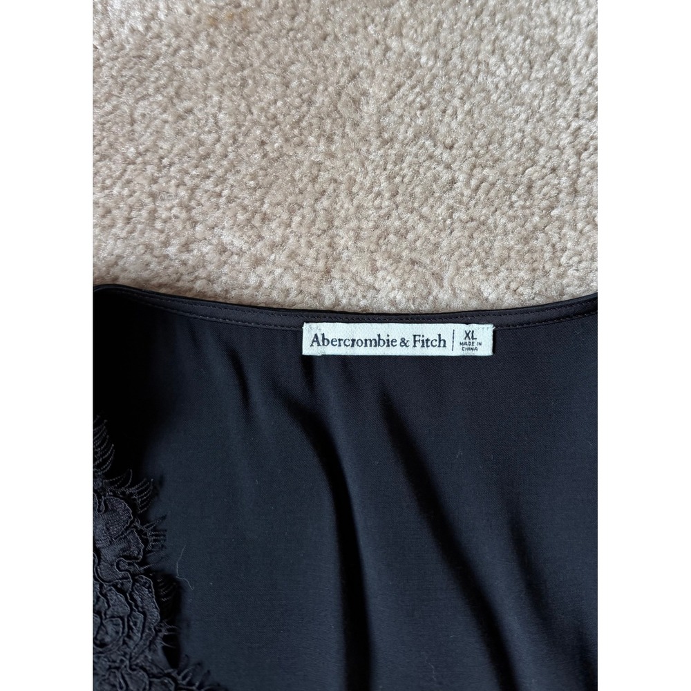 Abercrombie & Fitch Blouse Too Lace Tie Front Satin Long Sleeve Black XL - Picture 6 of 11